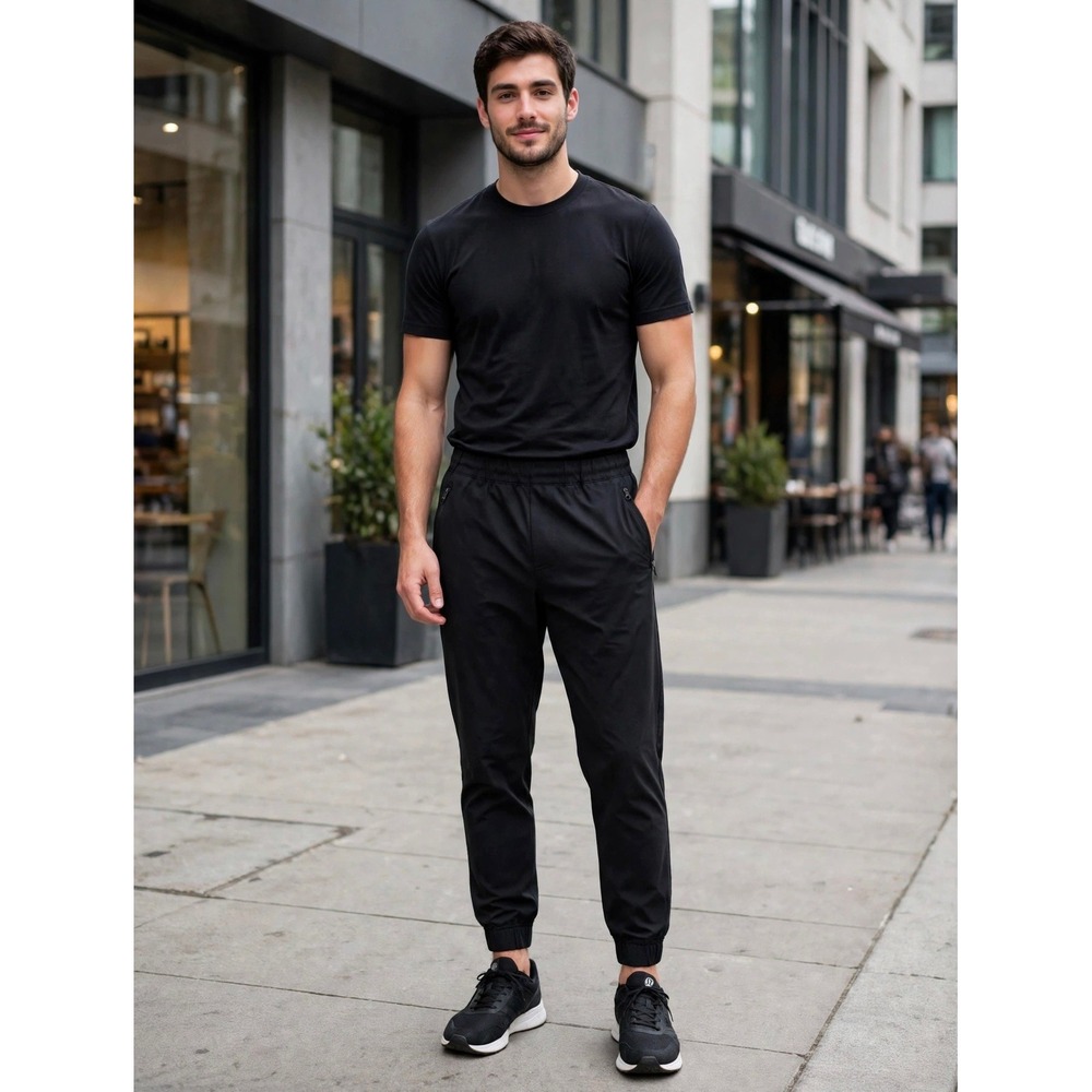 Lululemon ABC Jogger Mens Medium Black Activewear Pants Elastic Waist Cuffed